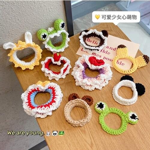 Cute Cartoon Knitted Handmade Hair Rope Hair Tie Bracelet Dual-use Head Rope Small Rubber Band Female Head Yarn Headdress
