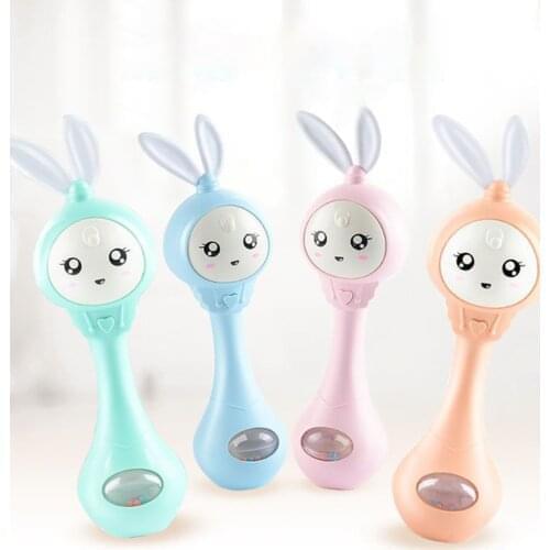 Cartoon Rabbit Baby Shaking Rattle Hand Bell Music Light Teether Toy Newborn Stroller Crib Infant Pacifier Toy Music Teether Rat