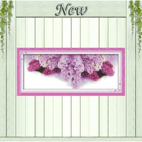 Floral language of lilac purple paintings diy counted print on canvas DMC 14CT 11CT Cross Stitch Needlework kits Embroidery Sets
