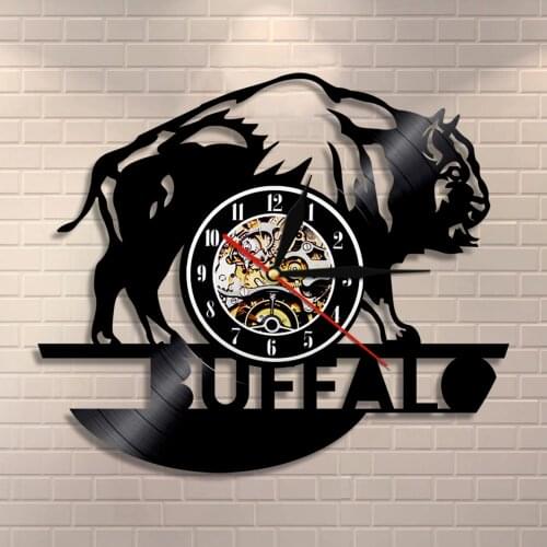 Wild Safari Life Buffalo Bison Inner Spiritual Animal Buffalo Wall Clock Vinyl Record Clock Cattle Art Modern Wall Clock