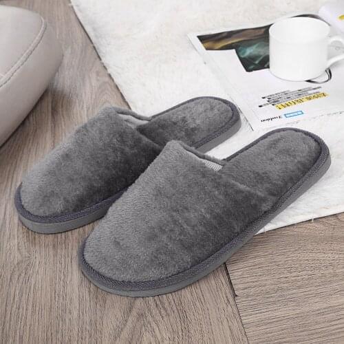 New Winter Warm Cotton Slippers 2020 Fashion Men Plush Soft Slippers Home Bathroom Warm Slides Non-slip Shoes Plus Size FN55