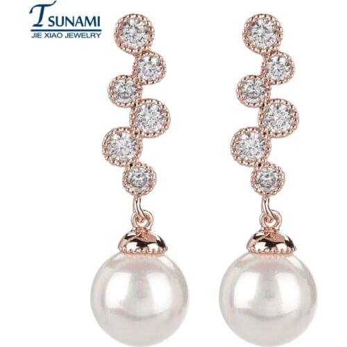 Simple and left side pearl zircon earrings Sweet/romantic female wedding tsunami jewelry company earrings ER-205