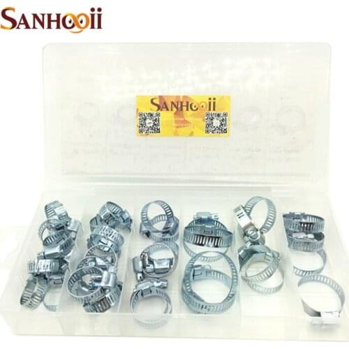 SANHOOII 34PCS In 1 Galvanizing Metal 16MM 19MM 22MM 25MM 28MM 32MM Hose Clamps Set Tools Set With Box