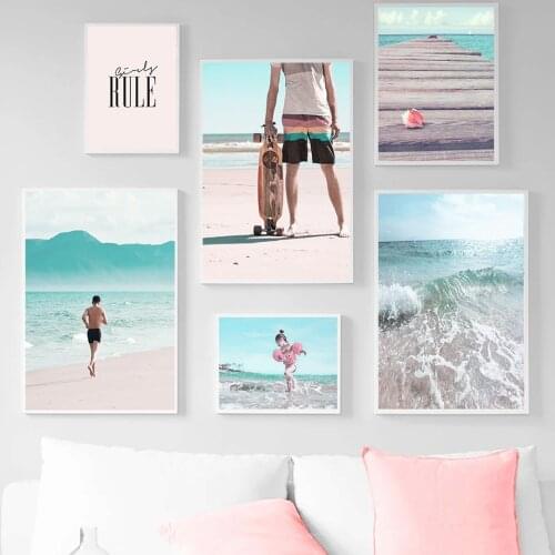 Sea Waves Beach Bridge Girl Quotes Wall Art Canvas Painting Nordic Posters And Prints Wall Pictures For Living Room Home Decor