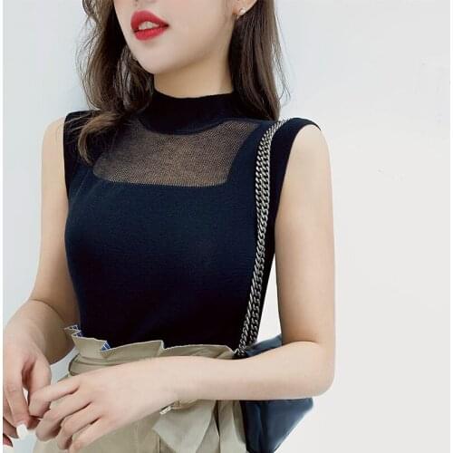 Knitted Tops Sleeveless Summer Women Clothes Slim Fit Pure Color High Elastic Tank Top