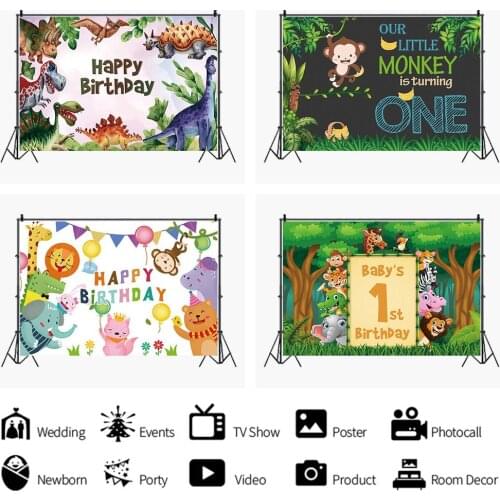 Spring Forest Dinosaur Animal Backdrop Kid Birthday Party Room Table Decoration Photography Studio Photo Custom Vinyl Background