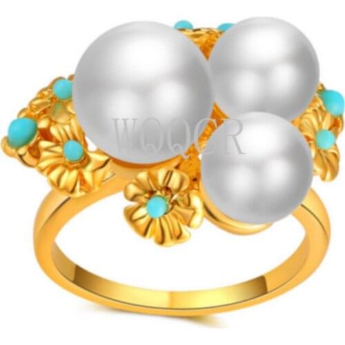 WQQCR Natural Freshwater Pearl Jewelry Gold Three Pearl Ring, Female 18 K Ring with High Quality Zircon Wedding Gift
