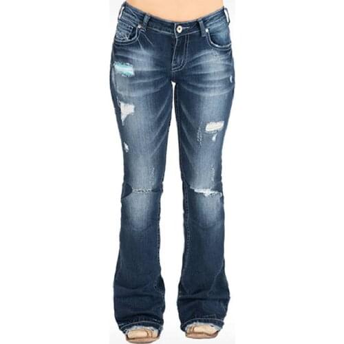 Womens High Waist Jeans Ripped Flared Denim Ladies Grunge Push Up Bell Bottom Jeans Women Plus Size Free Shipping Blue