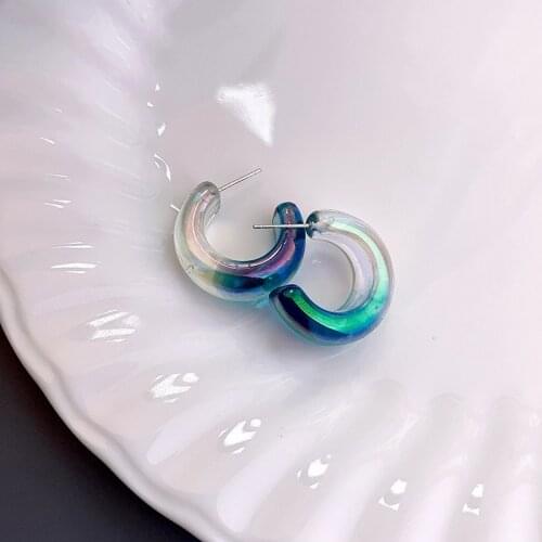 U-Magical Temperament Gradient Color Blue Hoop Earring for Women Girls C Shape Arcylic Geometrical Earring Jewelry Pendientes