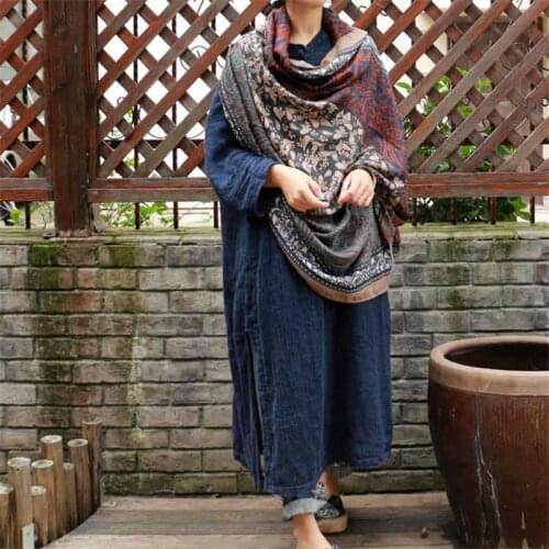 Johnature Women Vintage Scarfs Print Floral 2020 Winter New Cotton Chinese Style Women Warm Scarfs