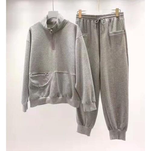 2021 Autumn Winter Fashion Tracksuits High Quality Women Zip Deco Long Sleeve Loose Sweatshirts+Elastic Waist Pants Sets Casual