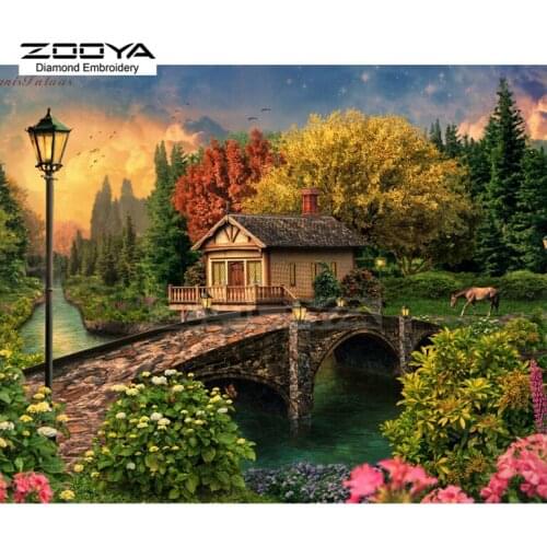 ZOOYA Diamond Embroidery 5D DIY Diamond Painting Forest Tree Bridge House Diamond Painting Cross Stitch Rhinestone Mosaic BJ1607
