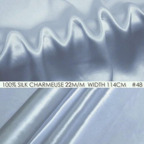 100% SILK CHARMEUSE SATIN 114cm width 22mommes Heavy Silk Satin Fabric New Trend Desigual 2021 Sewing Cloth Gray Blue #48