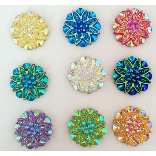 20pcs 18mm AB Resin flower Rhinestone Flatback Wedding decoration 2 hole Buttons D60A