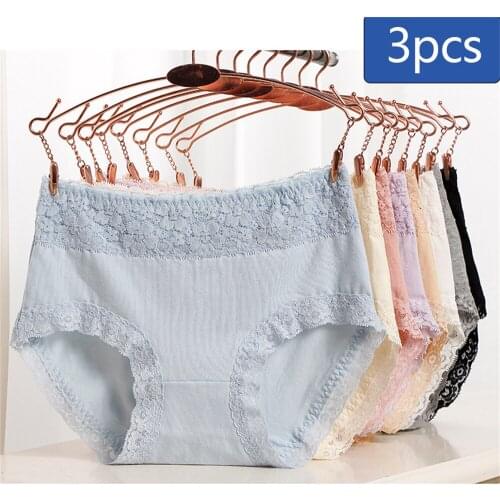 3 Pcs/Set High Waist Sexy Lace Cotton women Panties Body Slim Ladies underwear Body Shaping Briefs Breathable Plus Size Briefs