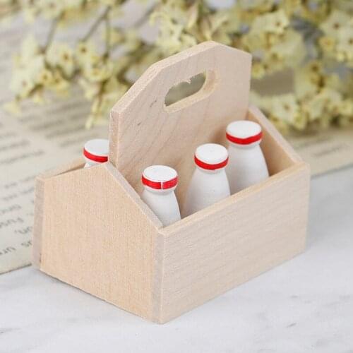 7Pcs/Set 1/12 Scale Miniature Milk Bottles and Milk Basket for 1/12 Dolls House Kitchen Decoration Kawaii Kids Toys