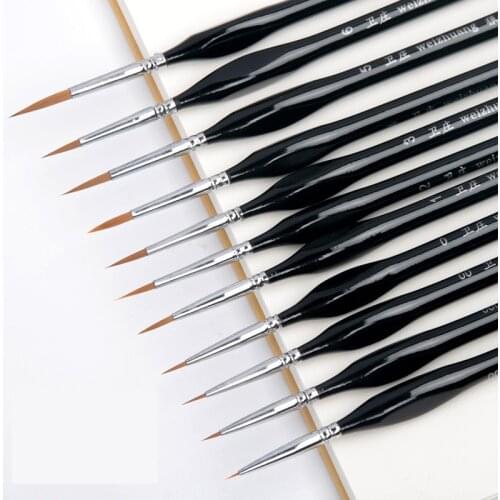 11Pcs/set Water Color Weasel Hook Line Pen Fine Watercolor Paint Brush For Drawing Art Oil/Gouache Painting Brush Art Supplies