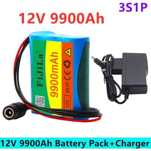 100% New 12 V 9900 mAh 3S1P Batterie Au Lithium 18650 Batterie Au Lithium Pack Protection Conseil Rechargeable 1A Chargeur