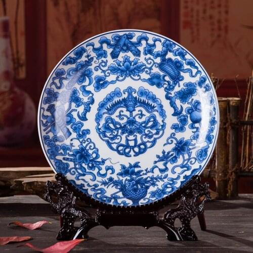Antique Inmitation Artistic Blue and White Porcelain Decoration Plate / Dish with Printed Floral Pattern Painting