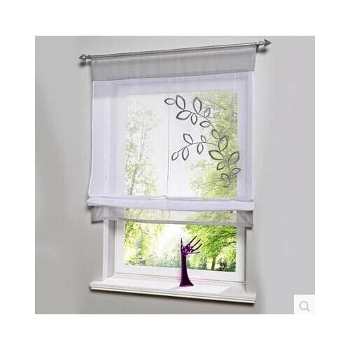 Free shipping Embroidered Sheer kitchen door grey/purple window curtain patchwork liftering roman blinds