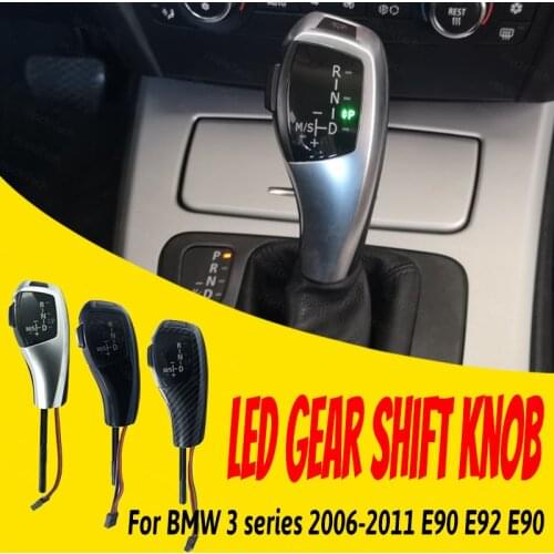 F30 Style Carbon Fiber Black Silver Shift Handle Replacement for BMW 3 Series 06'-11 E90 E92 E90 Accessories LED Gear Shift Knob