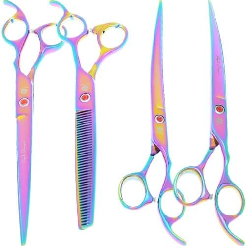Purple Dragon 8.0" Animal Shears Dog Cutting Thinning Scissors Professional Pets Grooming Scissor Curved Haircut Tesouras B0051B