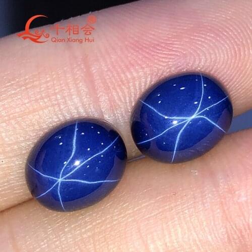 Artificial strong star sapphire blue color flat back cabochon oval shape loose gem stone