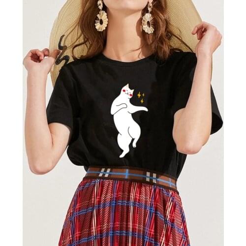 Kawaii Cute Dancing Cat Print Aesthetic Graphic T Shirt Tops Harajuku Short Sleeve Plus Size 5xl Femme T-shirts Mujer Camisetas