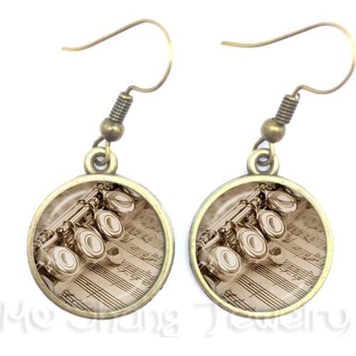Music Art Creativity Earrings 16mm Glass Cabochon Pendant Fashion Creative Women Souvenirs Gift