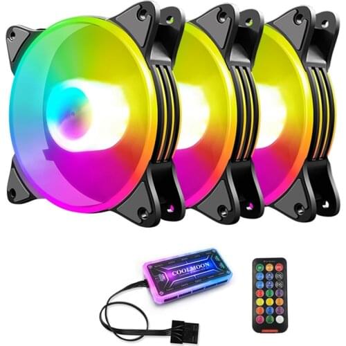 AU42 -COOLMOON 3PCS Cooler 12cm RGB Computer Cooling Fan Silent Gaming Case Fan PC Case Radiator CPU Cooler with Remote Controll