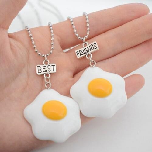 Simulation Poached Eggs Pendant Food bff Necklace Children Best Friends 2 Boys Girls Friendship Jewelry Birthday Gift
