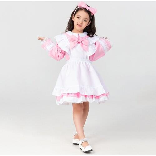 Girls Lovely Pink Lolita Princess Costume Kids Halloween Party Maid Dress Up Children Birthday Gift