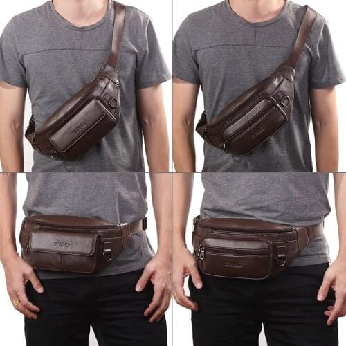 Brand Fashion Mens Waist Fanny Packs Cell phone Pocket High Quality Messenger Bag Crossbody Soft Leather Male Chest Travel Bag