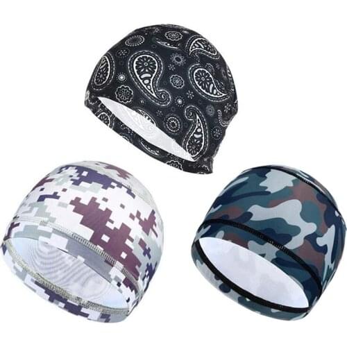 Mens Womens Quick Dry Sweat Camouflage Cycling Dome Cap Stretchable Cycling Bandana Helmet Liner Beanie Cap For Outdoor Sport