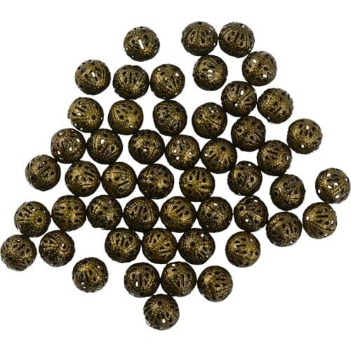 Pack of 50 10mm Round Spacer Loose Beads Hollow Filigree Metal DIY Jewelry Finding