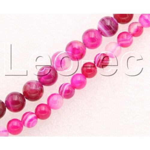 Natural 6mm 8mm round pink Striped Agates Loose Strand For Jewelry Making 15" V1316