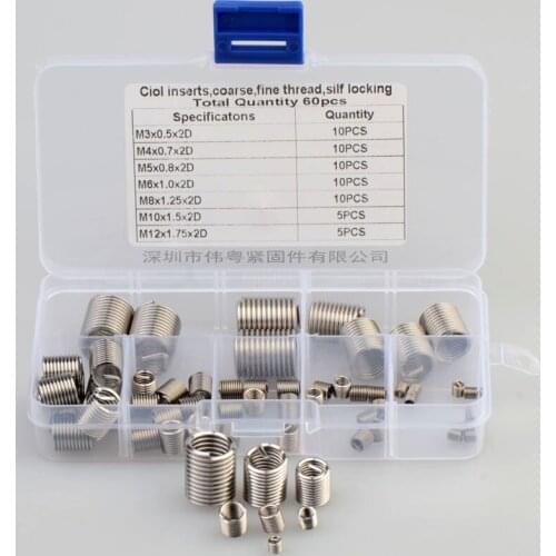 Stainless Steel Threaded Insert Wire Screw Sleeve Thread Repair Insert Kit Coiled Wire Helical Screw Thread Fasteners 60 Pcs/set