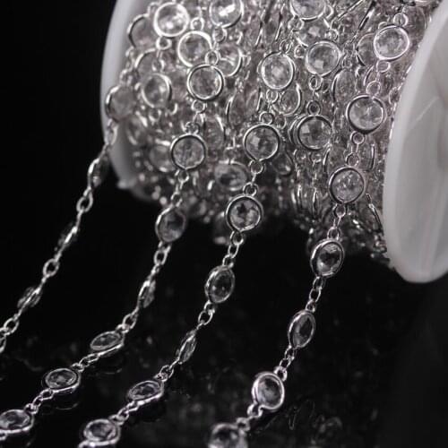 NEW! 3Meter Faceted Clear K9 Optical Glass Crystal Coin Bead Rosary Chains,Plated Silver Brass Flat Round Beaded DIY Necklaces