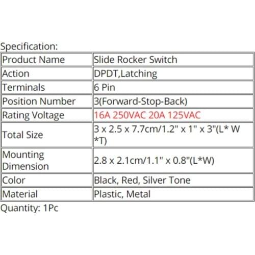 Forward-Stop-Back DPDT 6Pin Latching Slide Rocker Switch KCD4-604-6P Car Switch Accessories