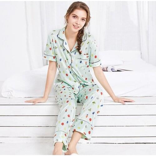 Pajama Women Summer Ice Silk Short Sleeved Trousers Two Suits Thin Spring And Autumn Can Wear Outside The Home Service Пижам
