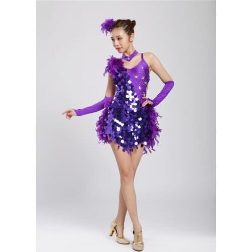 Girl Latin Dance Dresses For Sequin/feather style Cha Cha/Rumba/Samba/Ballroom/Tango Dance Clothing Kids Dance Costume