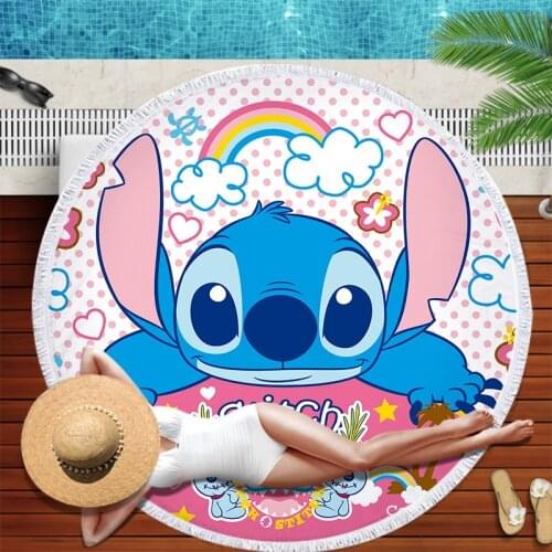 150X150CM Disney Lilo & Stitch Beach Towel Microfiber Round Fabric Quick-Dry Bath Towels for Living Room Home Decorative