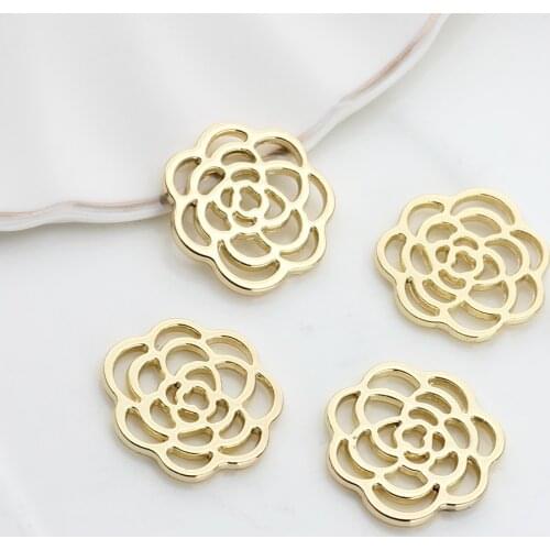 21mm 6pcs/lot Zinc Alloy Golden Hollow Rose Flowers Charms For DIY Fashion Pendant Earrings Jewelry Making Accessories