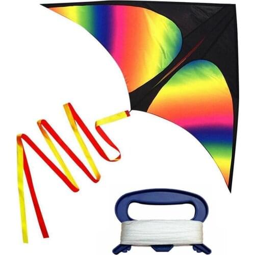 Rainbow Triangle Kite High Quality Large Delta Kites Long Tail With Handle Outdoor Kites Flying Toys Kids Surf Kite Fun Sports
