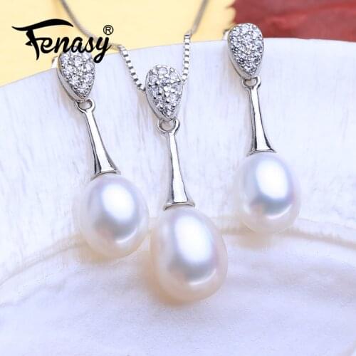 FENASY 925 Sterling Silver Jewelry Sets Natural Pearl Drop Earrings Custom Luxury Pendant Necklaces For Women Choker Necklace