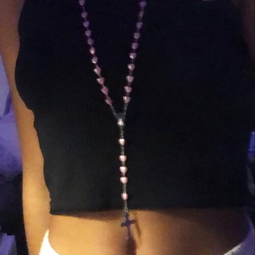 T84E Catholic Love Rosary Prayer Necklace Mary Blessing Cross Pendant Necklaces Heart Shaped Beads Long Chain Fashion Jewelry