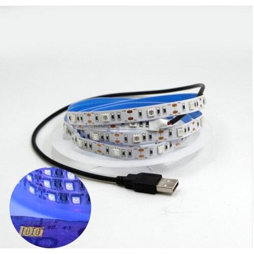 USB 5V UV led strip light 395-405nm Ultraviolet 5050 SMD 30led/m Flexible blacklight string lamp for DJ Fluorescence party 1m 2m