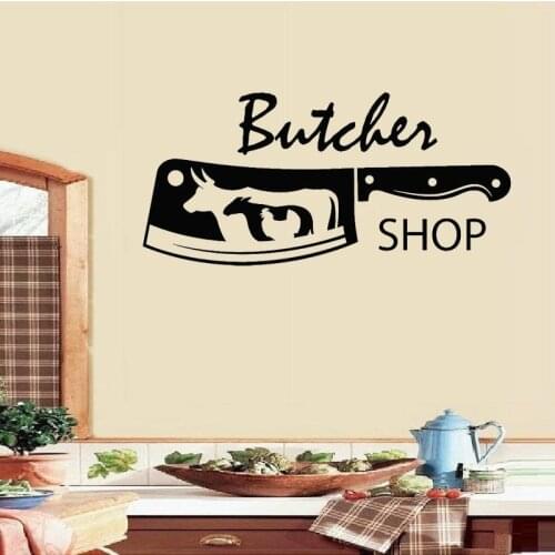 Butcher Shop Knife Vinyl Wall Decals Bull Chicken Sheep Meat Wall Stickers Creative Window Glass Waterproof Removable Wallpaper