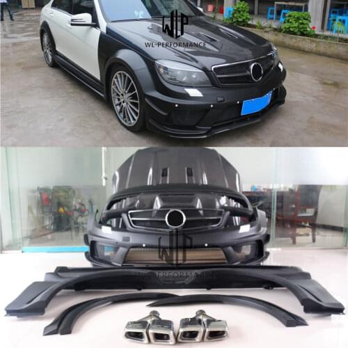 W204 C180 C200 C260 FRP Front Rear Bumper Side Skirt Fenders CF engine hood For Mercedes-Benz C63 BK Style Wide Body 2007-2011
