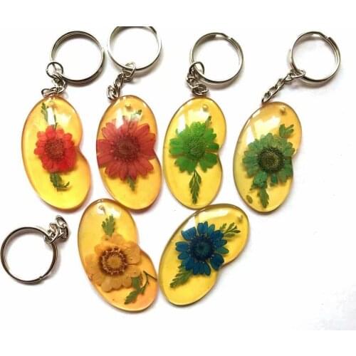 YQTDMY 12 pcs fashion yellow back mixed sunflower design rock keychain